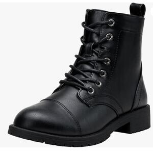 Vepose Womens 910 Lace-Up Fashion Combat Booties Low Heel Black Ankle Boots 7